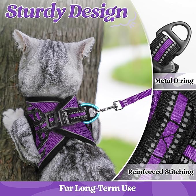 rabbitgoo Cat Harness and Leash Set for Walking Escape Proof, Adjustable Soft Kittens Vest with Reflective Strip for Cats, Comfortable Outdoor Vest, Purple, M