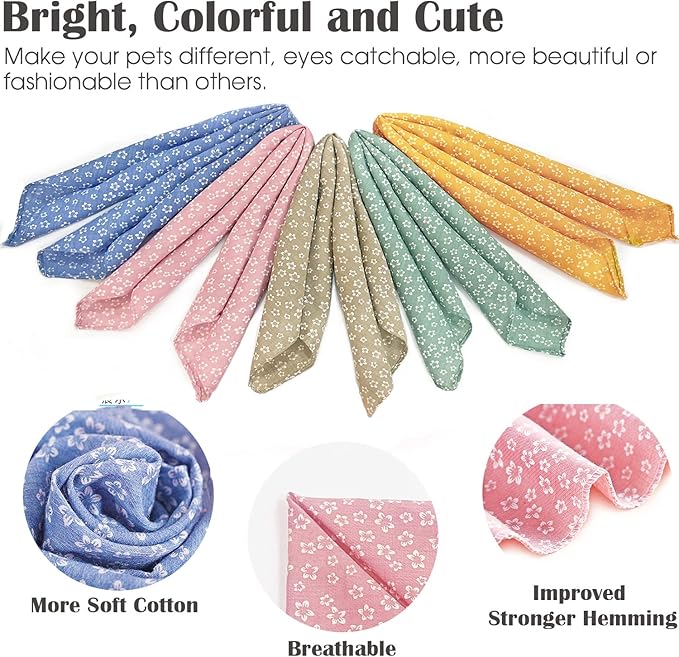 4PCS Spring Dog Bandanas Cat Birthday Cute Soft Cotton Puppy Scarfs Washable Daily Handkerchief Pink Green Blue Khaki Comfortable Gifts, Adjustable Accessories for Small Medium Large Girl Boy Pup Pet