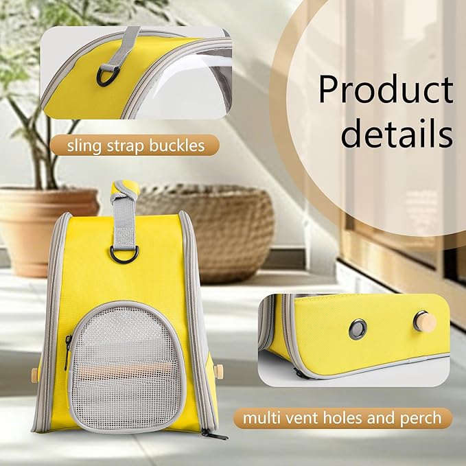 Bird Travel Carrier, Portable Small Bird Parrot Parakeet Carrier with Standing Perch and Soft Mat, Side Access Window Collapsible