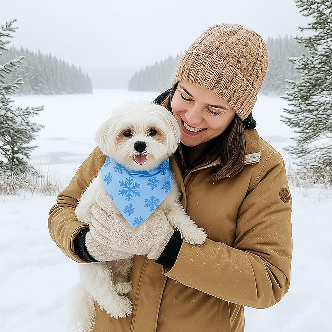 Weewooday 50 Pcs Winter Bandanas Bulk for Dogs Snowflake Cats Bandanas Charm Soft Triangle Bibs Adjustable Scarf for Small Medium Large Pets Winter Costume(19.7 x 13.8 x 13.8 Inch)