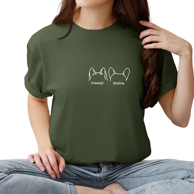Custom Dog Mom Shirt for Women Pet Ears Sweatshirt with Name Unique Puppy Line Art Cute Dad Hoodie for DogDad Owner Lover