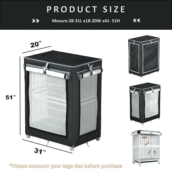 Universal Large Bird Cage Cover - 600D Cage Covers for Night, Good Night Bird Cage Cover for Large Birdcage -L31″xW20″xH51″
