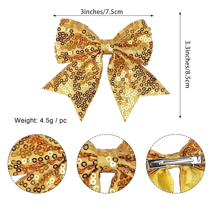 3-inch Sequined Bow Hair Clips For Baby Girls, Toddler, Kids and Young Women Birthday Party Wedding Christmas Occasions Pet Accessories Set of 2 (Sky Blue)
