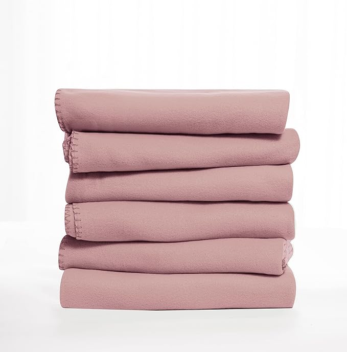 Fleece Throw Blanket Set Bulk for Travel Kids Outdoor Wedding Pet (Pink, Pack of 6 50x60 Inches)