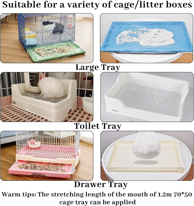 BNOSDM 100 PCS Disposable Rabbit Cage Liner Plastic Guinea Pig Cage Bedding Hamster Litter Pan Bags Universal Toilet Film for Bunny Chinchilla Ferret Hedgehog Small Animals (47")