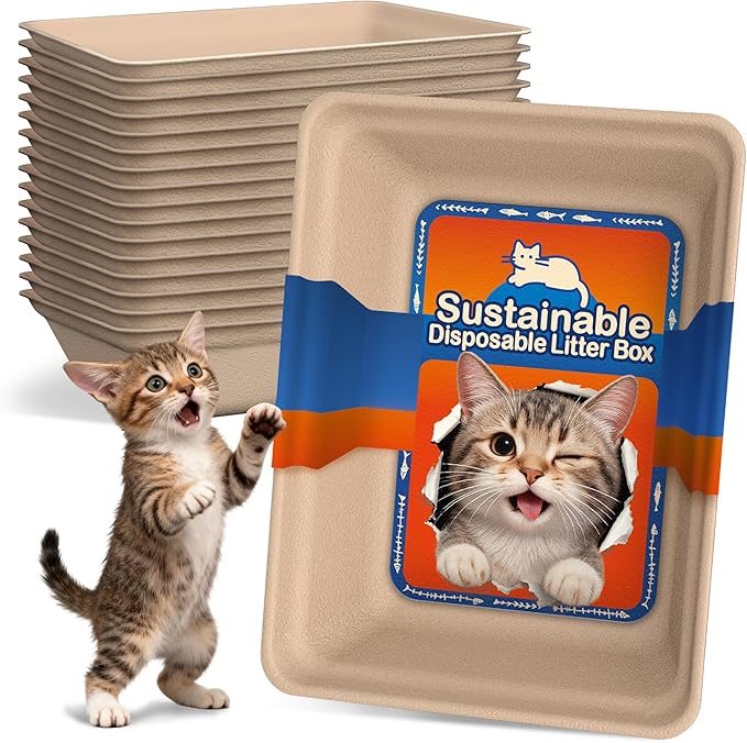 16-Pack Disposable Litter Boxes for Cats: 8/12/16 Portable Leak-Proof & Odor Control Tray for Kitty Foster Cats Indoor Travel 17.5''x13.6'' Litterbox Liner