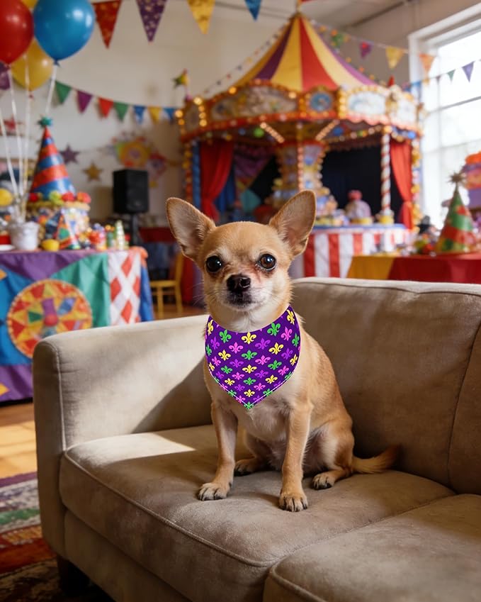 PET SHOW 50 Pack Mardi Gras Dog Bandanas Bulk for Small Dogs Cats Puppys XS Washable Adjustable Dog Scarf Triangle Bibs Pet Green Yellow Decorative Grooming Accessories