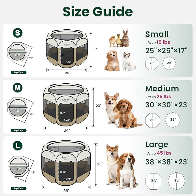 Love's cabin Pet Puppy Dog Playpen, Large Dog Tent Crates Cage Indoor/Outdoor, Portable Playpen for Cat, Foldable Pop Up Dog Kennel Playpen with Carring Case, Removable Zipper Top, Khaki