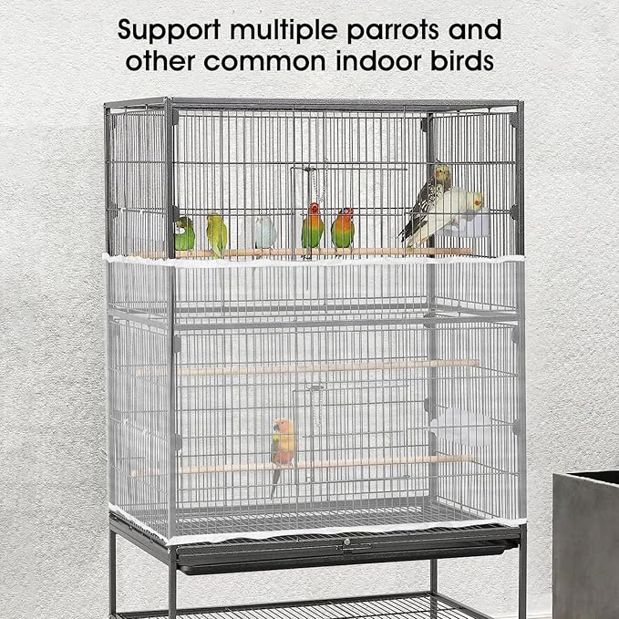 Sibba Bird Cage Seed Catcher Airy Gauze Guard Catcher Parrot Nylon Mesh Net Cover Soft Universal Birdcage Elastic Cage Net Stretchy Skirt Accessories Net Covers Pet Supplies (White)