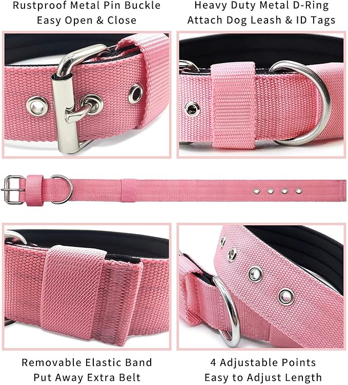 Heavy Duty Tactical Dog Collar - 1.5" Width Military Durable Thick Nylon with Adjustable Metal D Ring & Buckle Working Training K9 Collar for Medium Large Dogs (M(17"-20"), Pink)