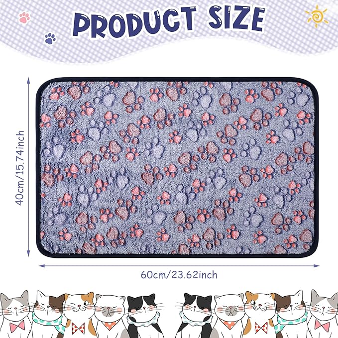 Tatuo 4 Pcs Dog Blanket for Pet Cat Blankets Indoor Puppy Teething Stuff Toys Paw Print Fleece Soft Blanket Sleep Mat for Guinea Pig Cage(Blue,Small(24 x 16 Inch),Square)
