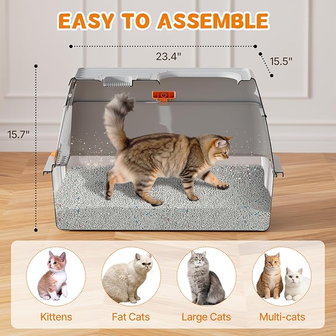 Stainless Steel Litter Box with Lid, 6” Deep Pan, Extra Large Litter Box for Big Cats, Anti-Leakage, Odor Free, Front & Top Dual Entry, Includes Litter Mat & Metal Scoop