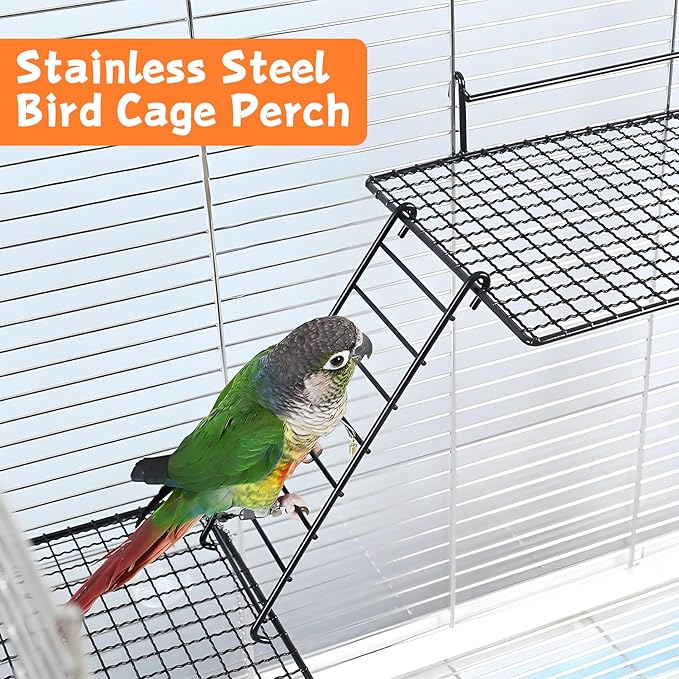 BNOSDM 4 PCS Bird Perches Platform, Stainless Steel Grid Platform for Parakeet Parrot Stand with Climbing Ladder Bird Cage Accessories for Small to Large Birds (Black)