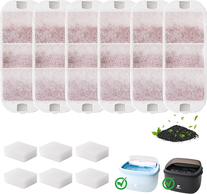 6 Pack Dog Water Fountain Filters, Filter Replacement for HOLAPAW 2.1Gal/8L Dog Water Bowl Dispenser, 6 Filters + 6 Sponges