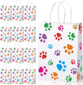 Blulu 20 Pcs Puppy Dog Paw Gift Bags with Paper Twist Handles, Dog Gift Paper Paw Treat Goodie Bags for PET Treat Party Favor, 6.3 x 3.1 x 8.6 Inch(White Backing, Colorful Paws)