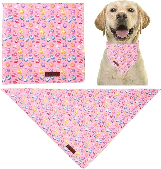 Easter Day Dog Bandana, UP URARA PUP Easter Eggs Triangle Bid Scarf for Medium Large Dogs, Cotton Kerchief for Girl Boy Puppies, Cute Spring Bunny Bandana,S