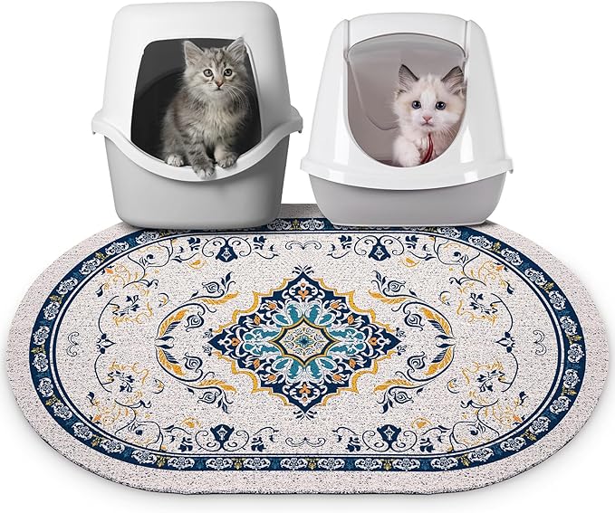 Bienbee Cat Litter Mat, 33" x 22" Large Size Litter Box Mat Rug with Non-Slip Bottom,Urine and Water Proof, Easy to Clean Cat Supplies Essentials for Indoor Kitty Kitten Floor, Blue L