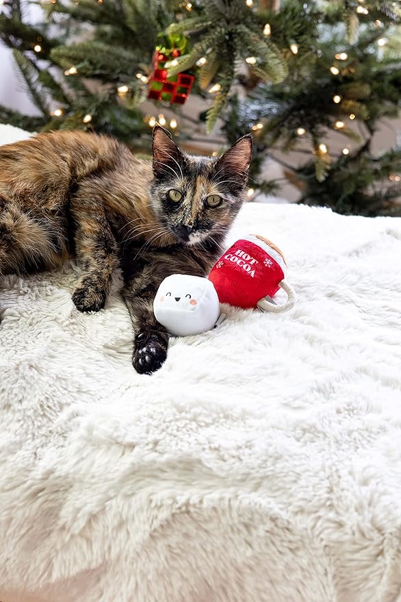 Pearhead Hot Cocoa Christmas Cat Toy Set, Holiday Pet Owner Gift, Holiday Must Have Accessories, Plush Rattle and Crinkle Holiday Cat Toys, Set of 2