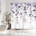4 PCS Purple Floral Flower Shower Curtain Set 72Wx72H Inch Watercolor Pastel Complete Bathroom Set Non-Slip Bath Rug Toilet Lid Cover and U Shape Mat Accessories 12 Hooks Bathoom Decor