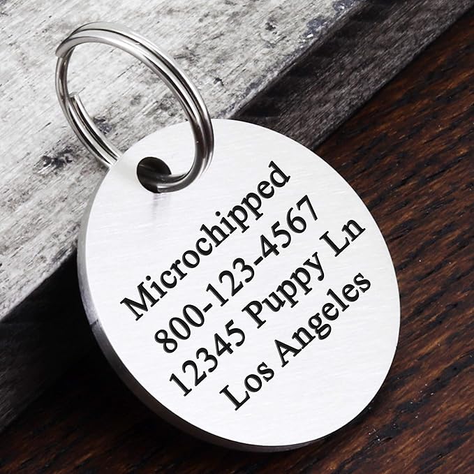 Ultra Joys Dog ID Tag, Custom Dog Tag Personalized Cat Tag, Pet ID Tag, Brushed Stainless Steel Round Silver Large