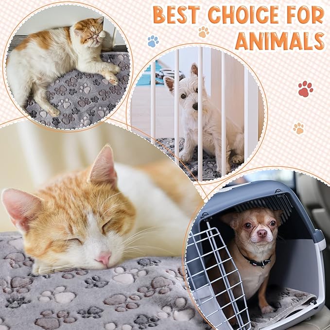 Tatuo 4 Pcs Dog Blanket for Pet Cat Blankets Indoor Puppy Teething Stuff Toys Paw Print Fleece Soft Blanket Sleep Mat for Guinea Pig Cage(Gray,X-Large(41 x 30 Inch),Square)