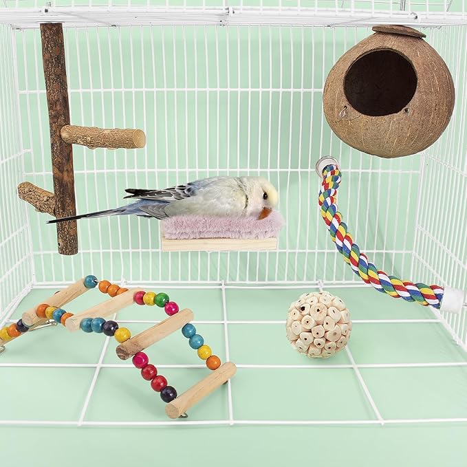Bird Hammock Bed for Cage Parrot Perch Wooden Parakeet Sleeping Platform Winter Accessories