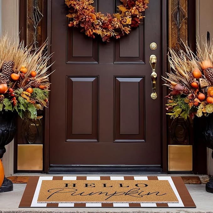 Tinideya 2 Pcs Door Mat Welcome Non Slip Coir Mats Floor Layering Doormats Seasonal for Front Porch Entryway Decor(Brown White)