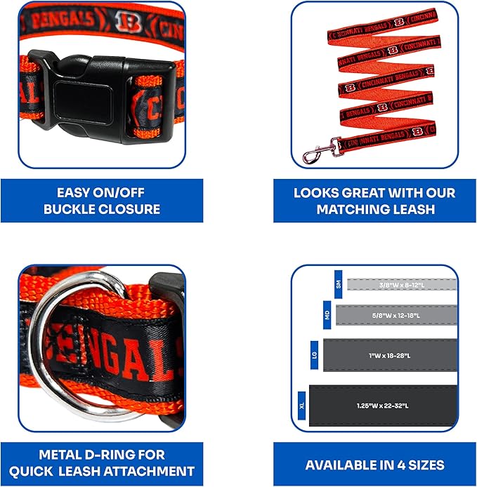 NFL Bengals Dog & Cat Collar - Shiny & Colorful Football Team Collar Licensed by The NFL