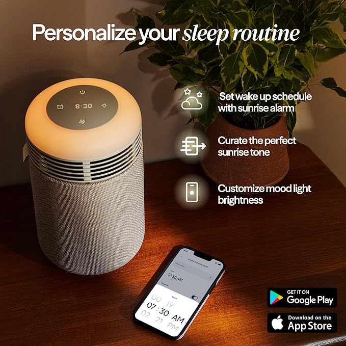 BLUEAIR Purifier for Bedroom - Mini Restful - Sunrise Clock with HEPASilent Filtration and Wake Up Light - Cleans Air and Supports Circadian Rhythm - USB-C and App Connectivity, Blue