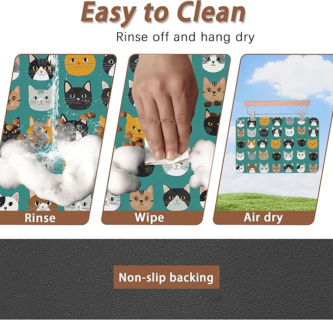 Cute Cat Dog Food Mat,Absorbent Pet Feeding Mat with Rubber Backing,Non-Slip Water Bowl Placemat,Indoor Pet Accessories Supplies 12"x20"