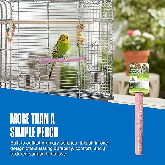 Penn-Plax Bird-Life Cement Trimmer-Perch, Naturally Trims Nails & Beak - Easy-Mounting Bird Perch Stand for Cages - Great for Parrots, Cockatoos, Macaws, Medium & Large Birds - Purple, 10 Inch