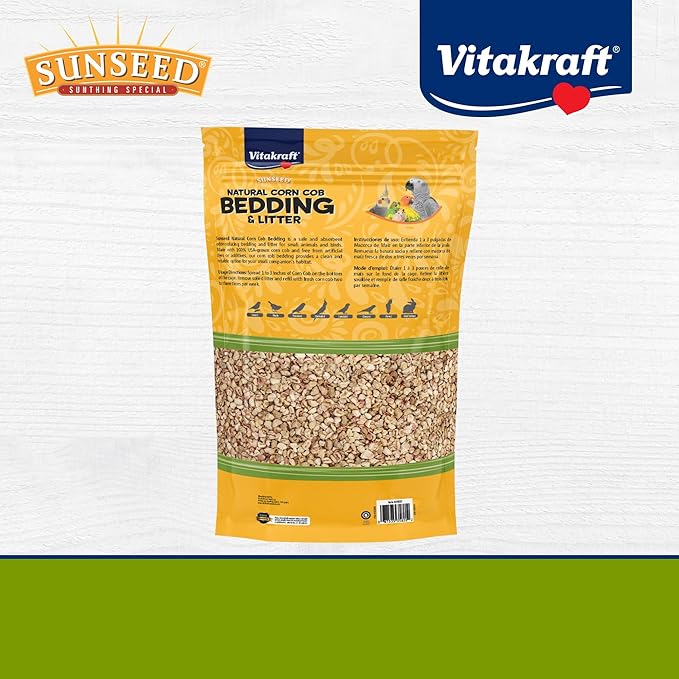 Sunseed Natural Corn Cob Bedding & Litter for Pet Birds and Small Animals – Made in USA – 350 Cubic Inches