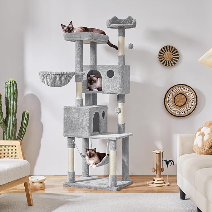 Yaheetech 73in Cat Tree Tower for Indoor Cats, Multi-Level Cat Activity Center with Scratching Posts Large Cat Condo with Funny Hammock for Kittens