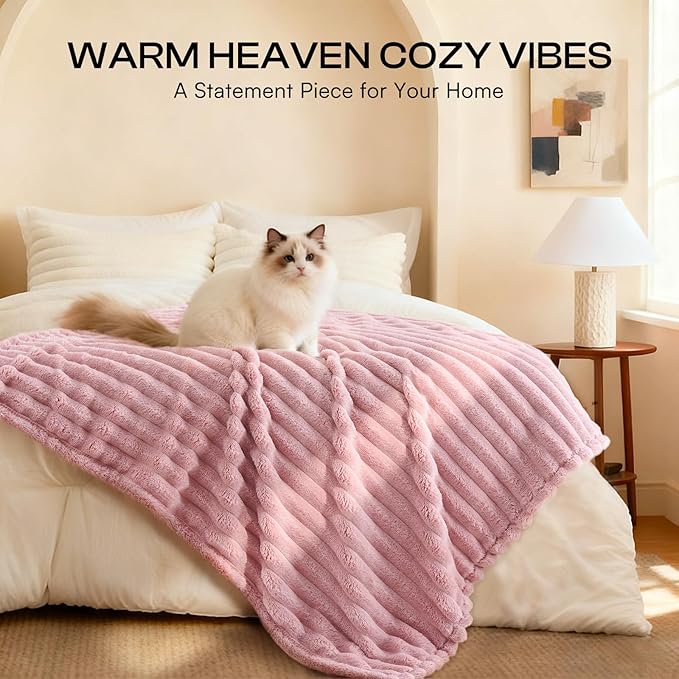 LINENLUX 1 Pack 3 Soft Fleece Dog Blanket for Pet Washable Warm Cat Puppy Fluffy Calming Flannel Beige/Pink/Grey Small
