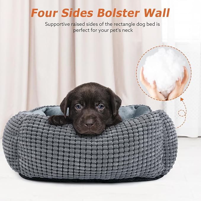 MIXJOY Dog Bed for Large, Medium, Small Dogs - Rectangle, Washable, Orthopedic, Soft Cat Beds - Anti-Slip Bottom, Multiple Sizes (35'', Grey)