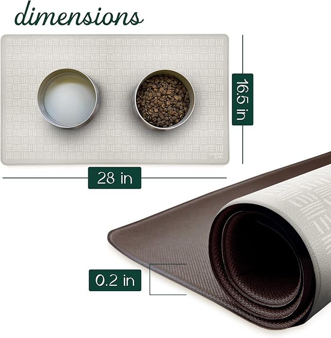 CROXTON & CO. Non-Slip Faux Leather Pet Feeding Mat for Dog Bowls | Large Bowl Mat for Food and Water | Durable, Easy-to-Clean Pet Food Mat for Floors | Size: 16.5"x28"