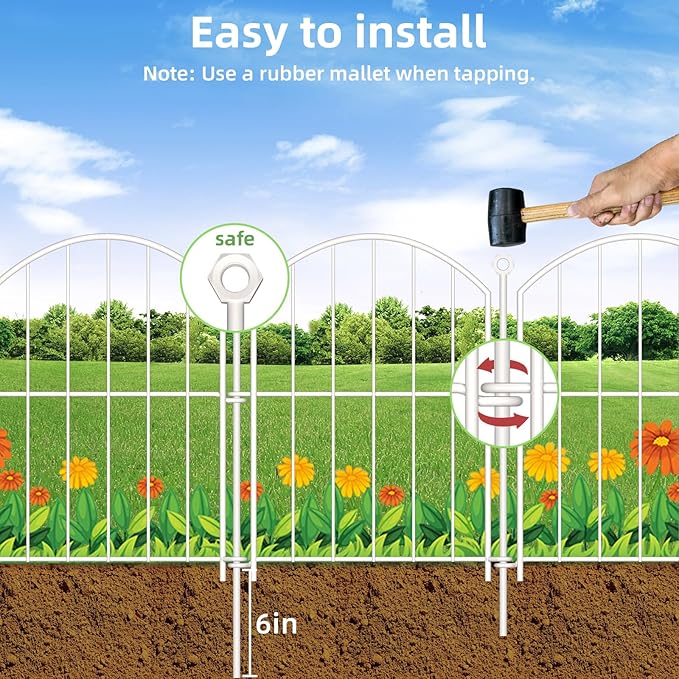 Decorative Garden Fence 17in x30ft, 30 Pack Rustproof Metal No Dig Fence Animal Barrier for Dog, Arched Flower Bed Edging Ornamental Wire Border Panel Fencing (White, 30 Panels-17in(H) x30ft(L))