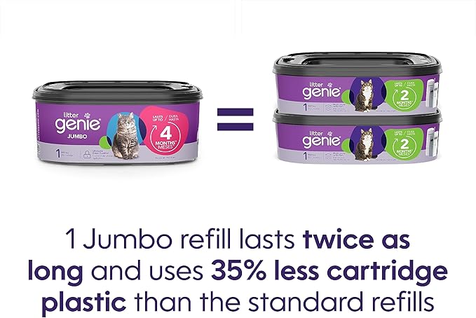 Litter Genie Refill Bags | Jumbo 6-Pack | Up to 4 Months of Supply in 1 Cartridge | Ultimate Odor Control Cat Litter Bags