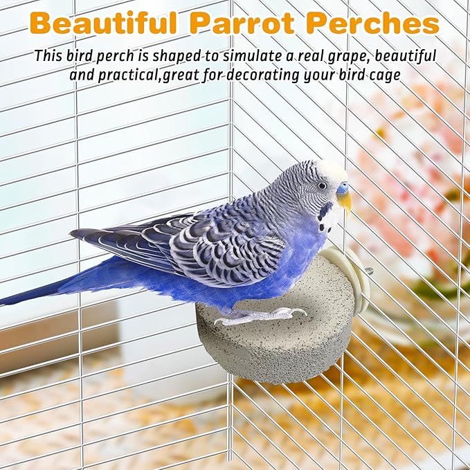 PINVNBY 8 PCS Bird Perch Parrot Beak Grinding Stone Calcium Mineral Parrot Perch Foot Claws Trimmer Chewing Toy Bird Cage Accessories for Small Medium Budgie Cockatiel Conure Lovebird (Lune)