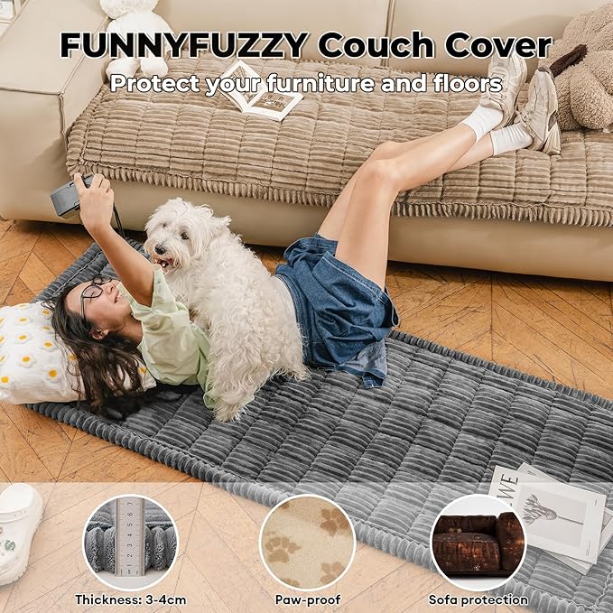 FUNNY FUZZY Pet Couch Covers for Sofa, Flannel Dog Couch Cover for Dogs Washable, Sofa Cover Furniture Protector Pet-Friendly Sofa Cover for Dogs & Kids (Dark Gray, 27.6"×70.9")