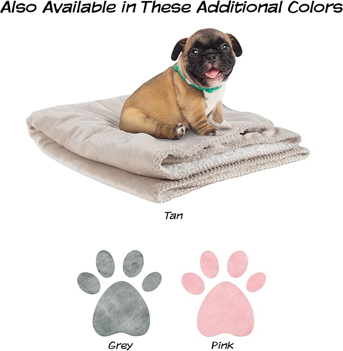 Waterproof Pet Blanket - 30x40-Inch Reversible Sherpa Fleece Throw Protects Couches, Cars, and Beds from Spills, Stains, and Fur by PETMAKER (Tan)