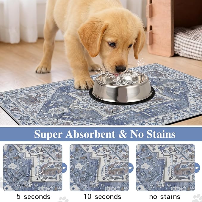 famibay Dog Food Mat, Absorbent Cat Dog Mats for Food and Water, No Stains Quick Dry Pet Cat Bowl Mats with Non Slip Backing, Boho Pet Feeding Mat for Floor Waterproof 16"x24"