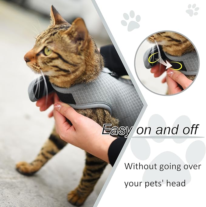 Cat Harness and Leash for Walking Escape Proof Breathable Mesh Fabric, Solid Grey, Medium, Adjustable Cat Walking Jackets, Padded Stylish Cat Vest