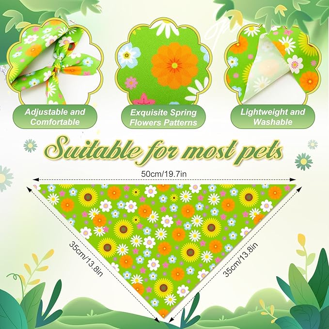Abbylike 50 Pieces Spring Dog Bandanas Bulk Flower Daisy Sunflower Dog Bandanas for Pets Triangle Kerchief Scarf Bibs for Spring Pets Dogs Party Costume Accessories, 25 Styles (19.7 x 13.8 x 13.8)