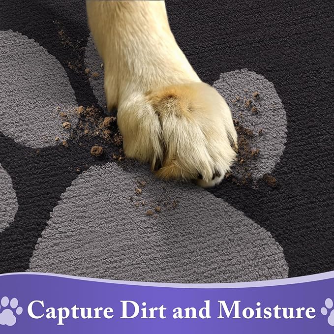 Buganda Dog Door Mat for Muddy Paws, Absorbent Dirt Trapper Non Slip Indoor Doormats, Washable Low-Profile Mat for Mud Dogs, Entryway Carpet for Inside Floor (30x20 Inches, Black and Grey)