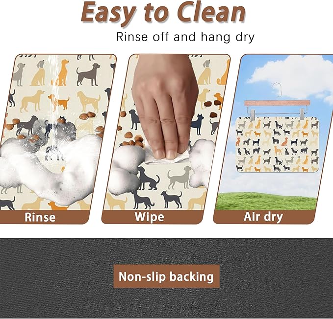 Cute Dog Cat Food Mat,Color Silhouette Absorbent Pet Feeding Mat with Rubber Backing,Non-Slip Water Bowl Placemat,Indoor Pet Accessories Supplies 16"x24"