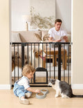 Babelio Upgraded Baby Gate with Cat Door, Auto Close Durable Dog Gate for Stairs, Doorways and House, Easy Walk Thru Safety Gate with Pet Door Includes 4 Wall Cups, 29-48" Wide, 30" Tall, Black