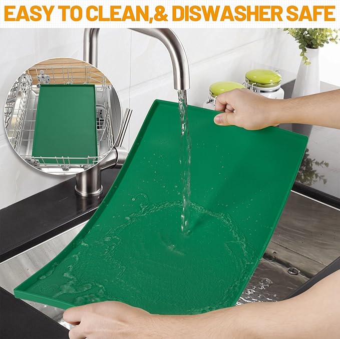 Hubulk Dog Feeding Mat,100% Waterproof Food Grade Silicone Pet Food and Water Bowl Placemat,Dishwasher, High Raised Edge to Prevent Spills,Nonslip Tray to Stop Messes on Floor（28"x18"x0.8",Hunter ）