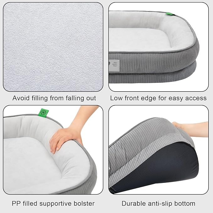 Orthopedic Small Dog Bed,Dog Sofa with Egg Crate Foam Couch Bed with Four-Sided Bolster, Removable Cover & Non-Slip Bottom Grey S
