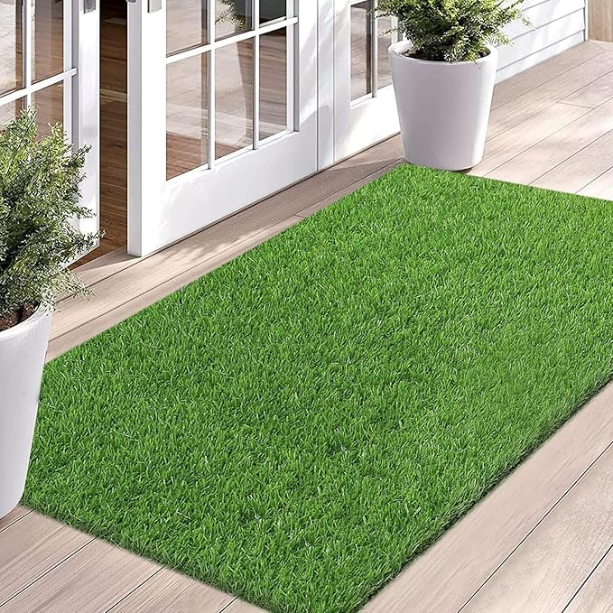 Bsmathom Artificial Grass Rug Indoor Outdoor Rug, Dog Grass Mat with Drainage Holes, Synthetic Artificial Grass Turf Fake Grass Rug Door Mats for Balcony Patio Lawn Garden(51.2 x 31.5Inch)